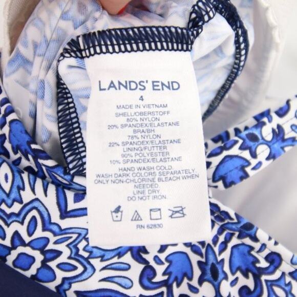 NWOT Lands End Swim Dress Navy Blue White Pattern Underwire Size 4 - Picture 7 of 8